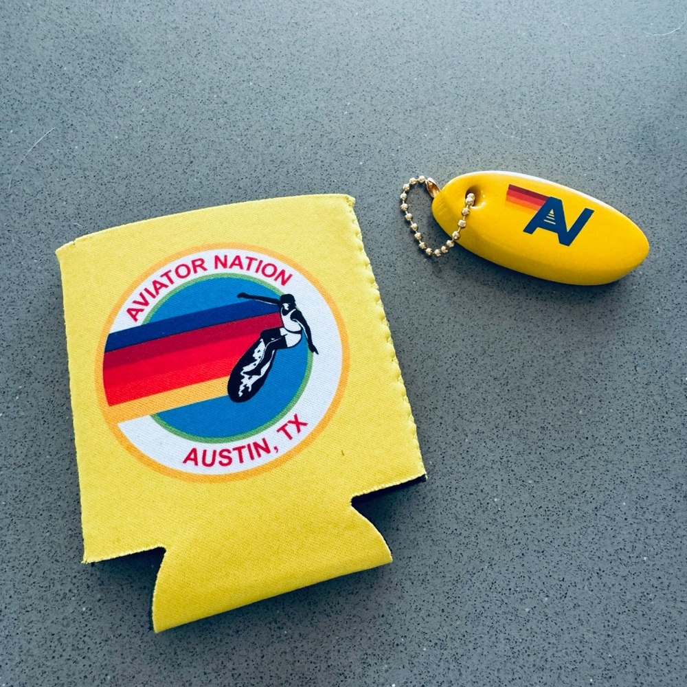Aviator Nation Foam Key Chain Float & Yellow Koozie *rare*